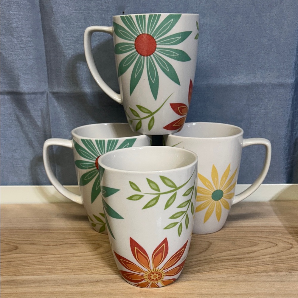 Corelle Coordinates HAPPY DAYS COFFEE MUGS Cup Set Lot Floral Flower set of 4